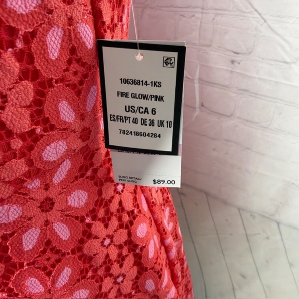 NWT Nine West Floral‎ Lace Fit & Flare Dress Fire Glow Pink Size 6 - Picture 3 of 10